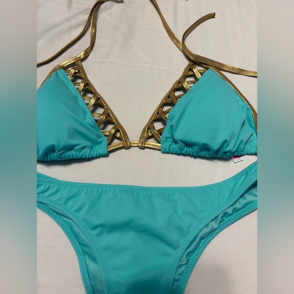 Victoria's Secret Blue and Gold Bikini Set with Triangle Top - Picture 2 of 5